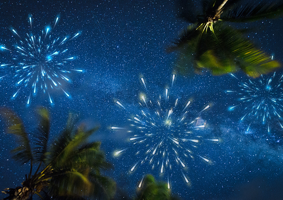 Fireworks on a starry night